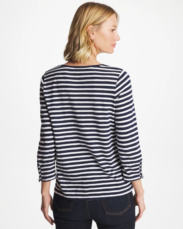 Striped Cotton Slub 3/4 Sleeve Button Tee - image 3